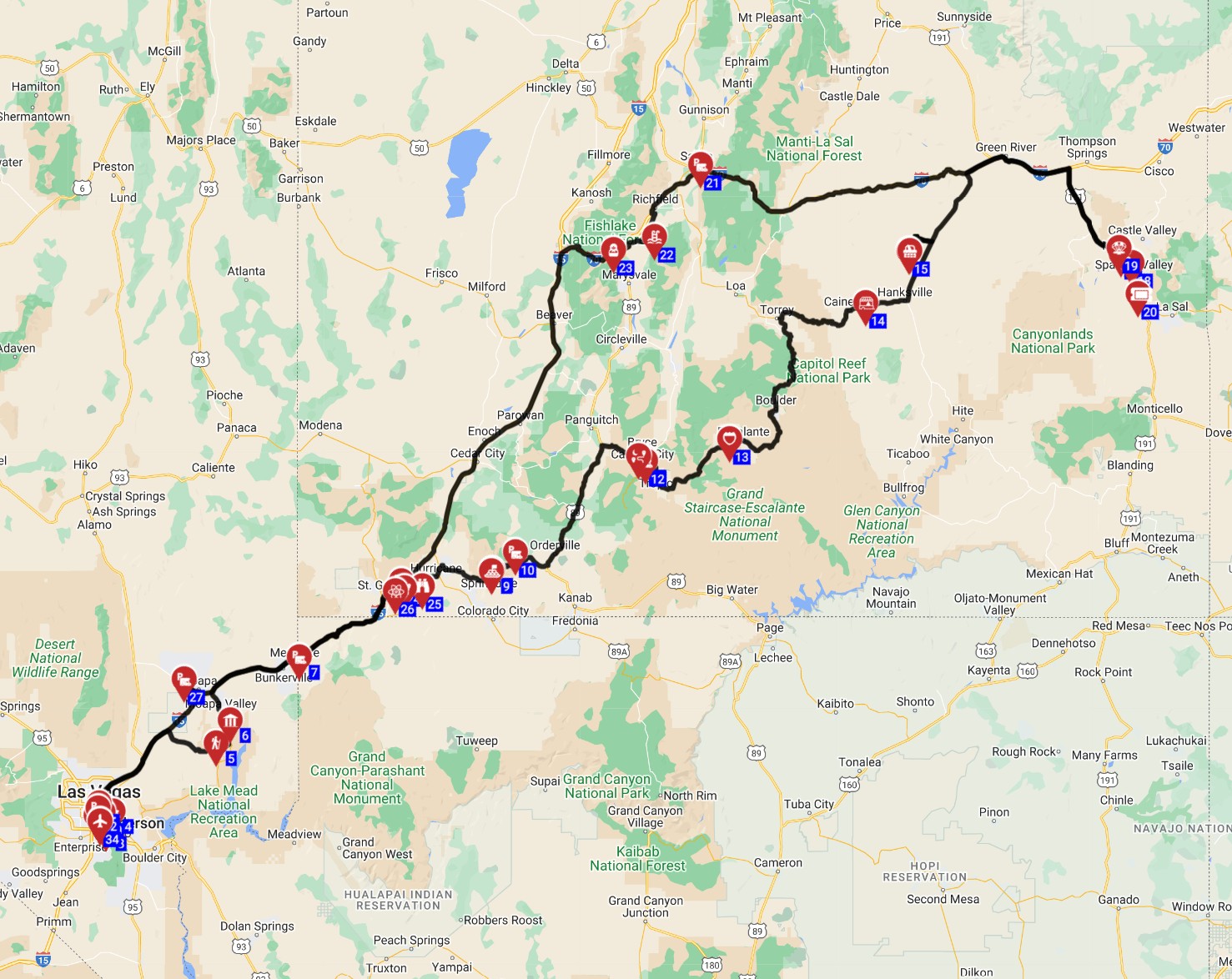 Map for Las Vegas Round  Trip - North - Desert Discoveries Las Vegas to Scenic Wonders